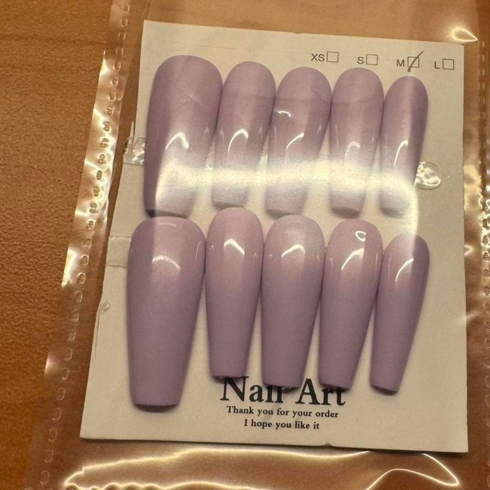 Coffin Lavender Press On Nails Medium Length Fake Nail‎ Art Set